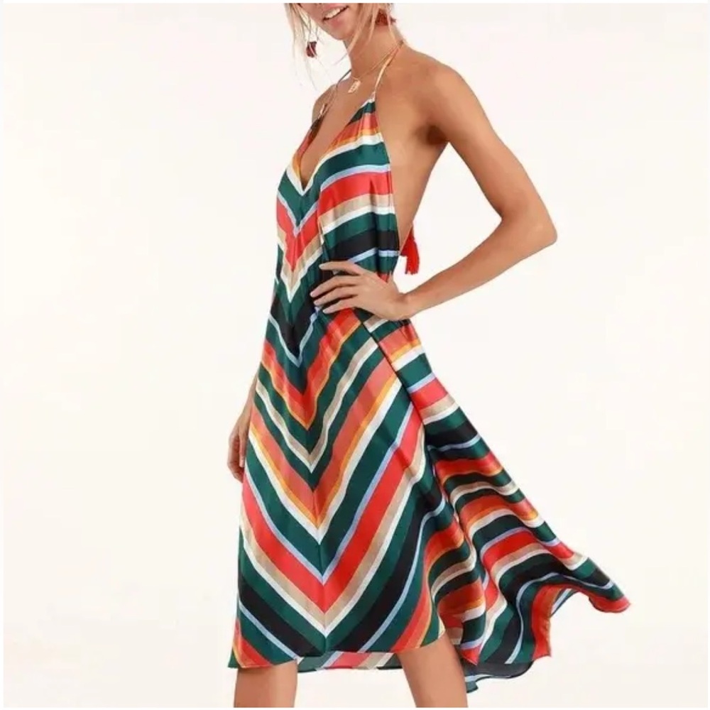 Lulus XS silky handkerchief striped dress NWT